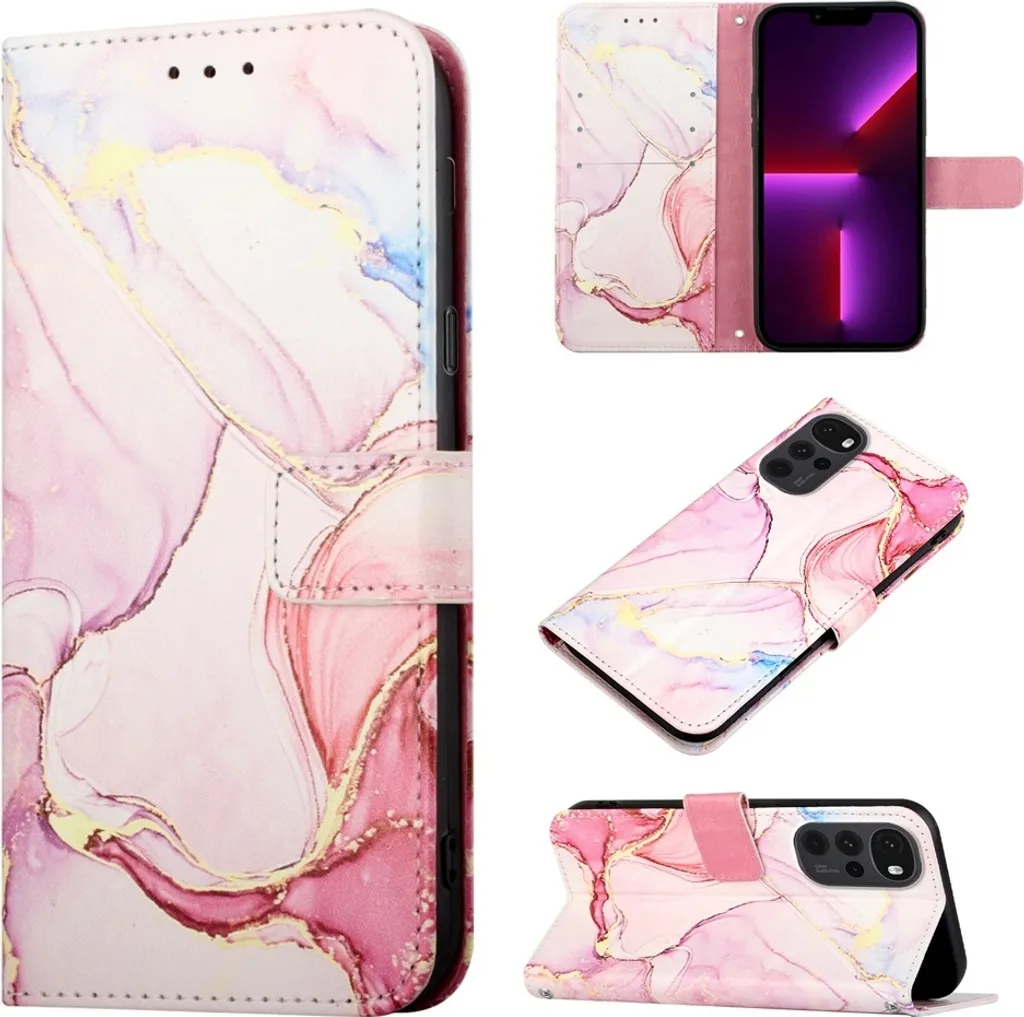 Cover Moto G22 Effetto Marmo Rosa - Wallet Case Motorola Chic 2026