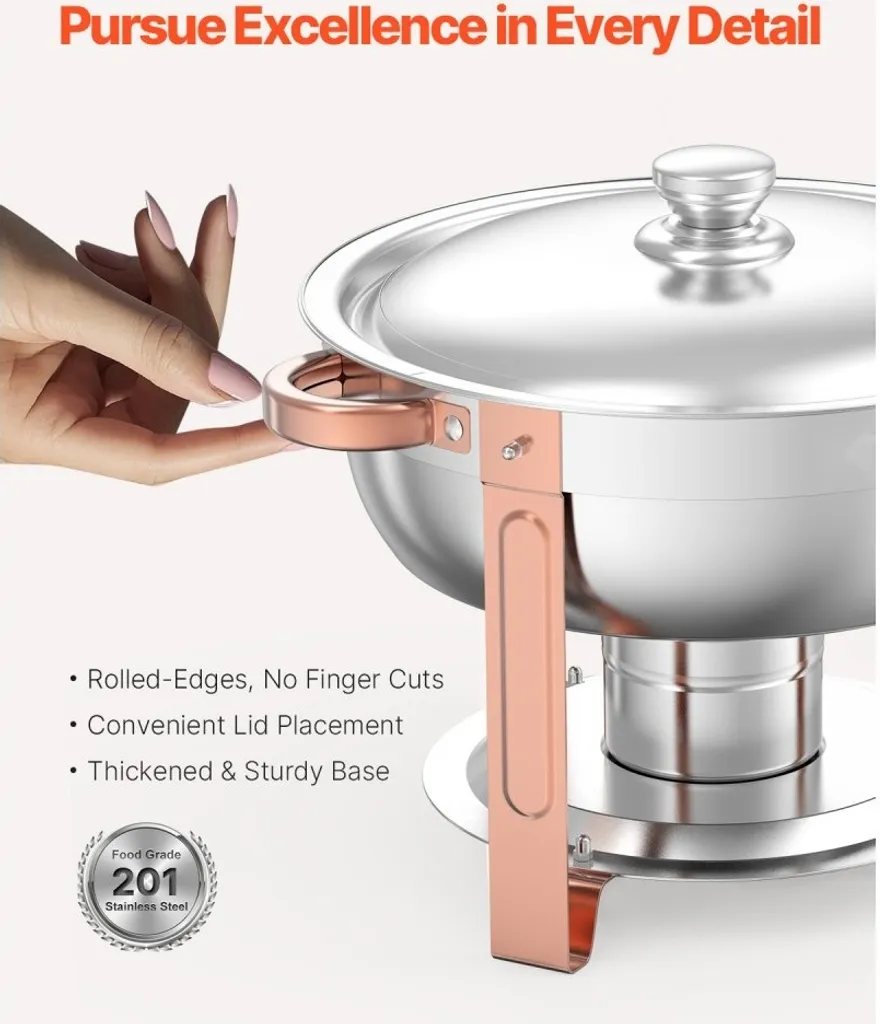 Réchaud de Buffet Inox 4,7L Or Rose - Accessoire Restauration de Luxe