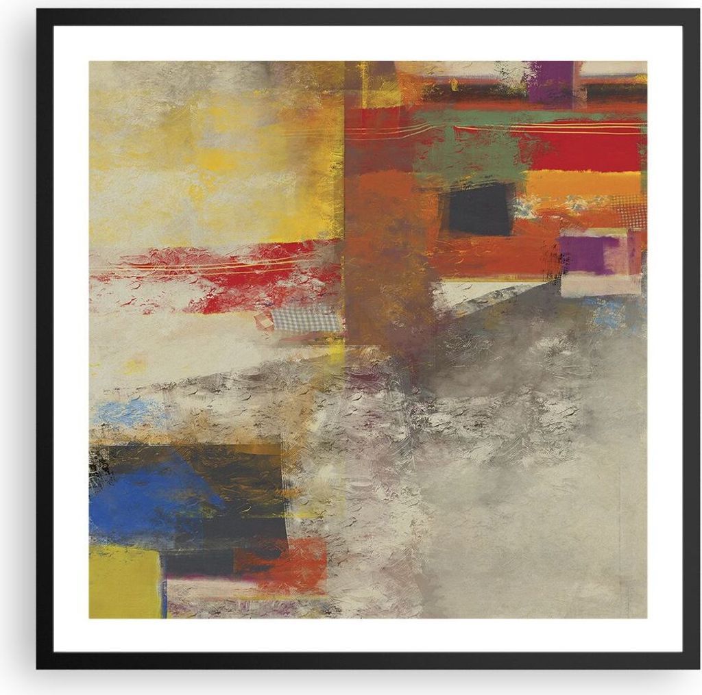 Gerahmtes Poster - Schwarzer Rahmen - Abstraktion die Farben modern - 60x60 cm - Wand Bild - Wanddeko - Wandbilder - Wandposter - Bilderrahmen - Bi...