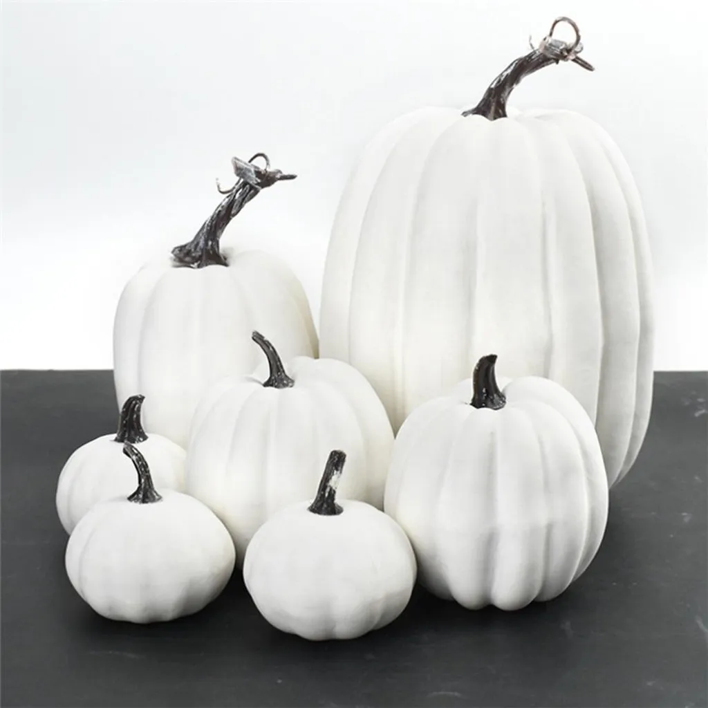 Décoration de Table Halloween : 7 Citrouilles Blanches de Simulation DIY - 4