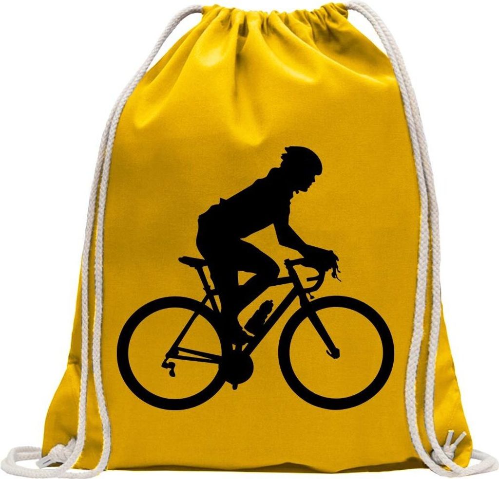 Kiwistar - Turnbeutel - gelb - Rennrad Fahrrad Figur - Fun Rucksack Sport Beutel Gymsack Baumwolle mit Ziehgurt