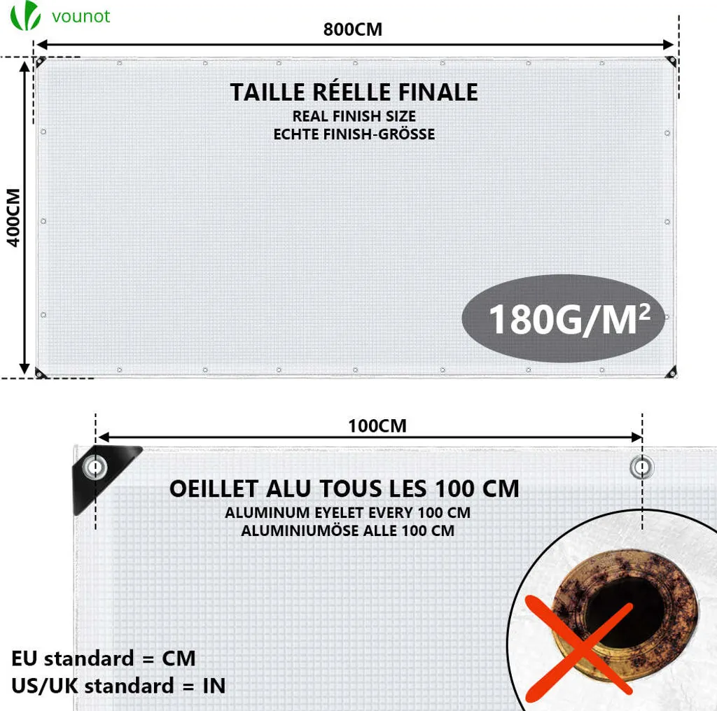Bâche imperméable ultra résistante 4x8m 180g avec œillets renforcés - 4