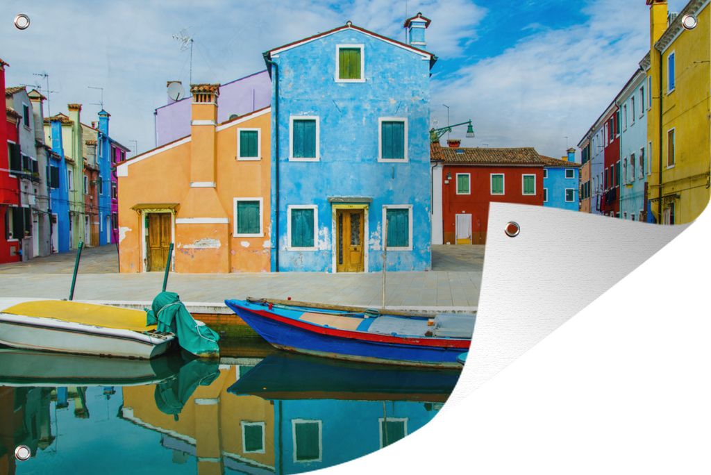 MuchoWow 60x40 cm Outdoor-Poster Gartendeko Sichtschutz Garten Poster für den Garten Bunte Boote auf der Insel Burano in Venedig