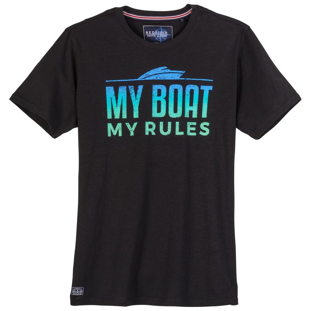Redfield Übergrößen T-Shirt Print Boat schwarz