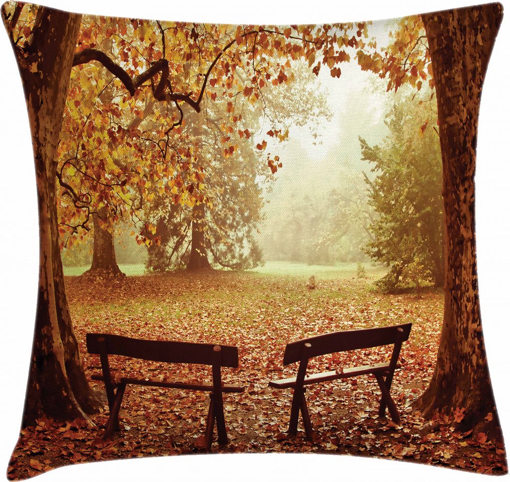 ABAKUHAUS Herbst Kissenbezug, Dramatische Bäume und Bänke, Dekorative Kopfkissenhülle mit Beidseitigem Druck Reißverschluß Waschbar, 50 x 50 c...