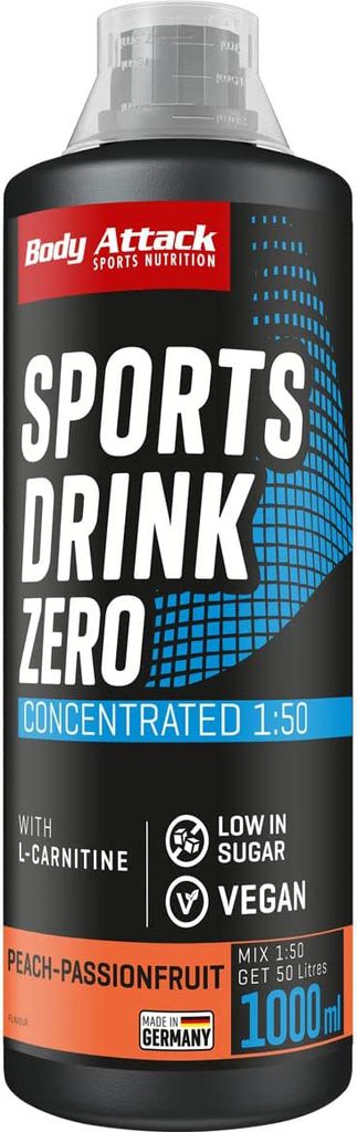Body Attack Sports Drink Zero 1000ml Pfirsich Passionsfrucht