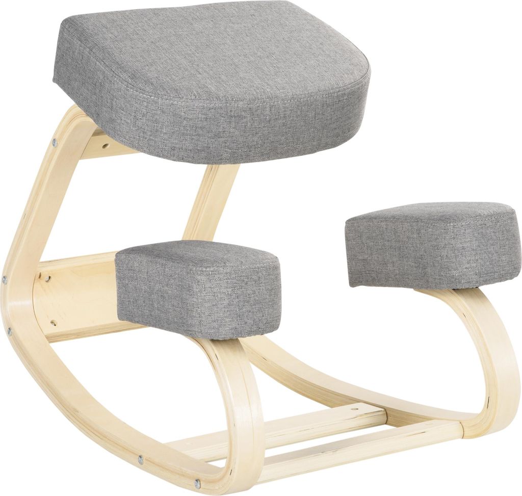 Kniestuhl, ergonomischer Sitzhocker, Polsterhocker für gesunde Sitzhaltung, Birkenholz, 120 kg belastbar, Grau