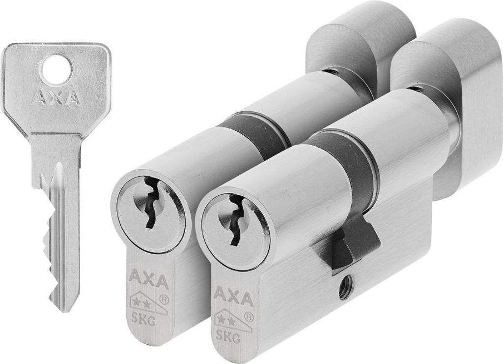 AXA Drehzylinderschloss – 2er – Pack – 30/30 mm – Sicherheitszylinder, vernickelt – SKG** – inkl. 6 Schlüssel