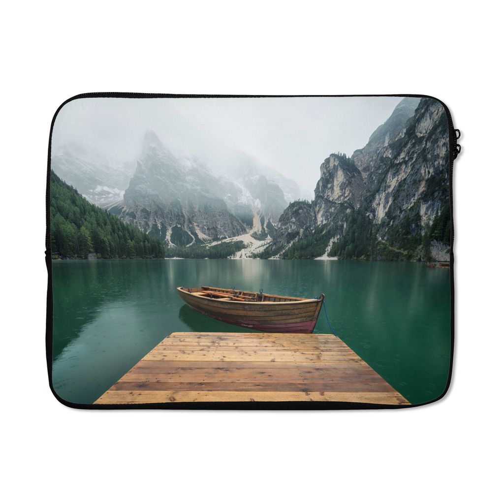 MuchoWow Laptop Hülle 17 Zoll Laptoptasche Nebel - Schnee - Berg - Boot - Zipper - Schutzabdeckung