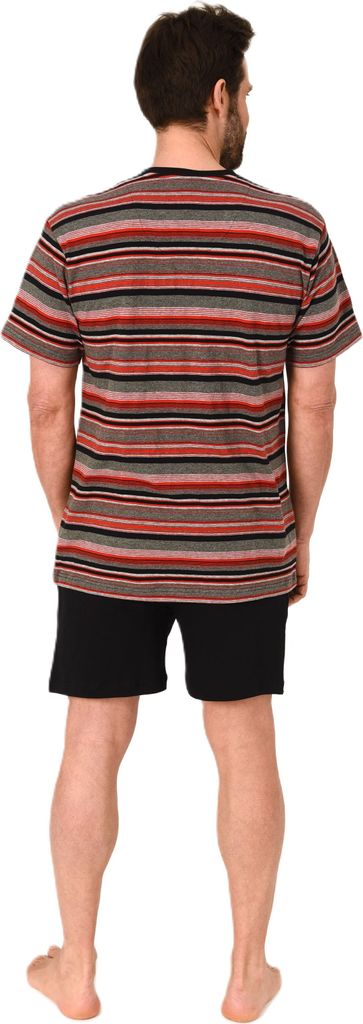 Normann Herren Schlafanzug kurzarm Shorty Pyjama in Streifenoptik und V-Hals ; rot , 58