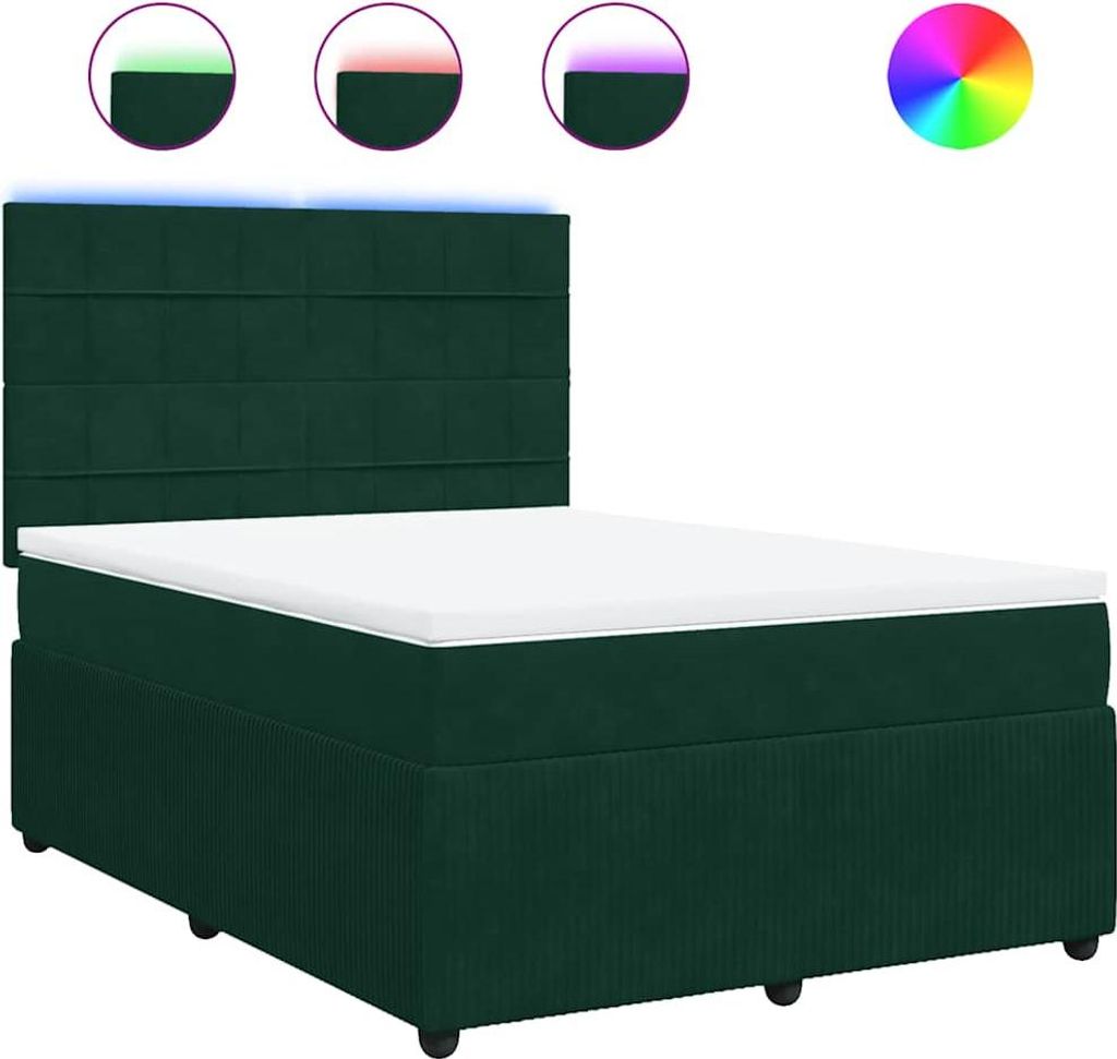 vidaXL Boxspringbett mit Matratze Dunkelgrün 140x200 cm Samt