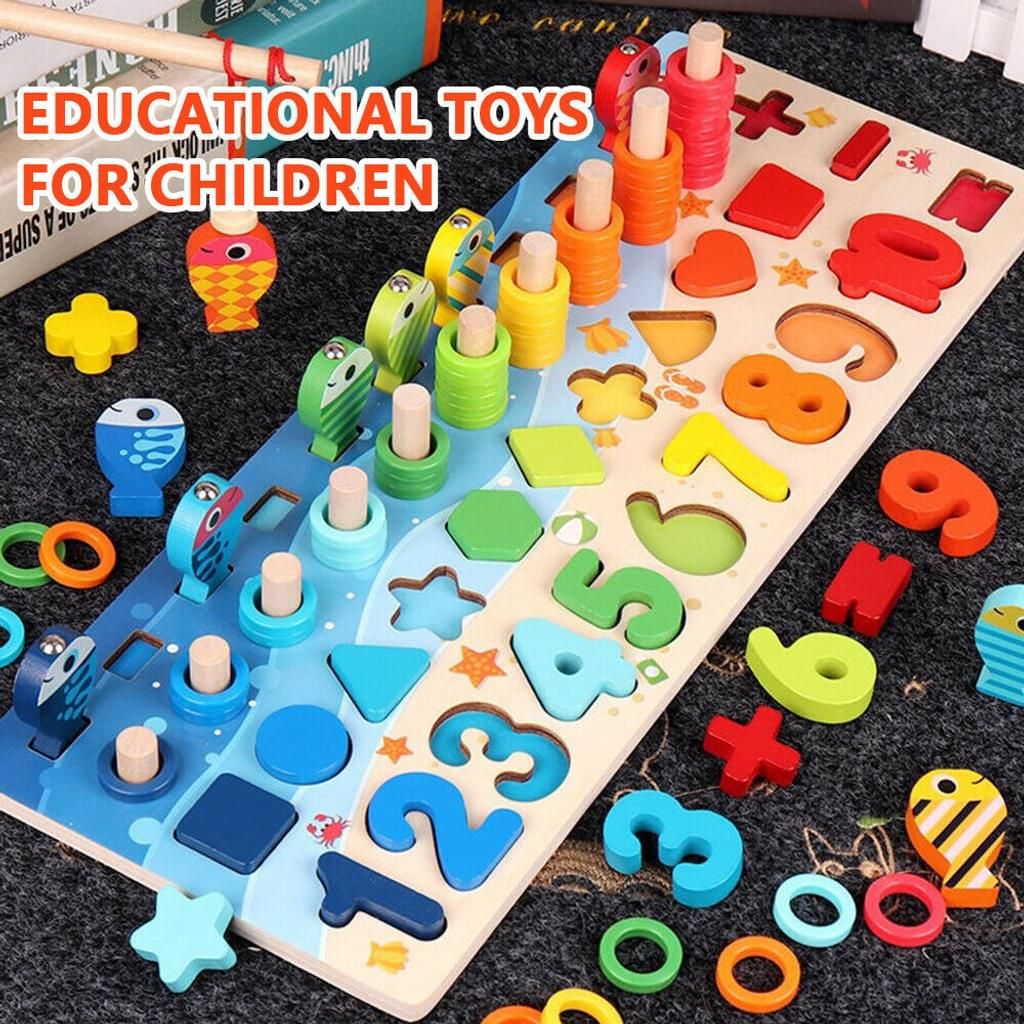 Montessori Mathe Lernbox Zahlen Rechnen Holz kind Fischen Baby spielzeug DE 