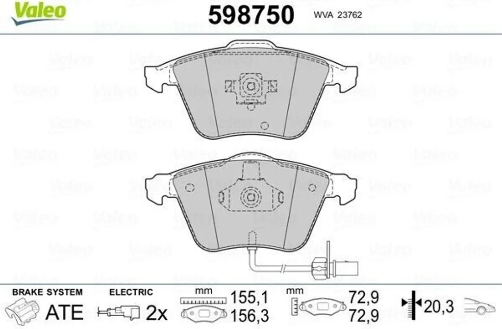 Valeo 598750 Plaquettes de Frein Avant pour Audi A6 4B 4B0698151AC