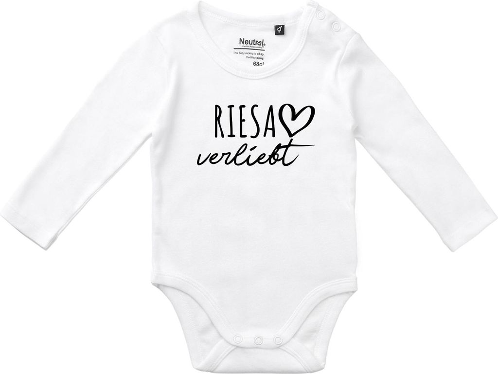 Huuraa Baby Body Riesa verliebt 80 White Baumwolle Fairtrade Langarmbody Geschenkidee