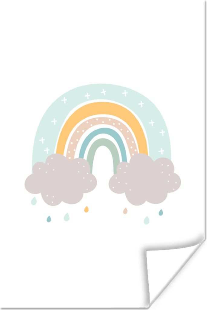 MuchoWow Poster Regenbogen - Wolken - Regen - Kinder - Pastell 120x180 cm - Kunstposter