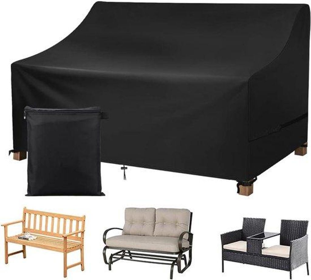 Gartenbankabdeckung 3 Sitzer - Wasserfest und UV Beständig - 1 Stück - Schwarz - 600D Oxford
