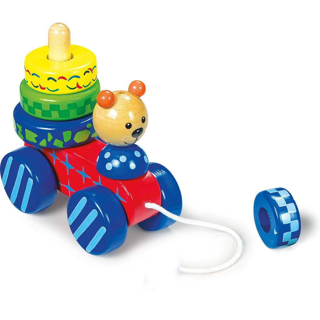 Small Foot 7983 Zieh-Bär mit Steck- und Stapelspiel, aus Holz, mehrfarbig (1 Stück)