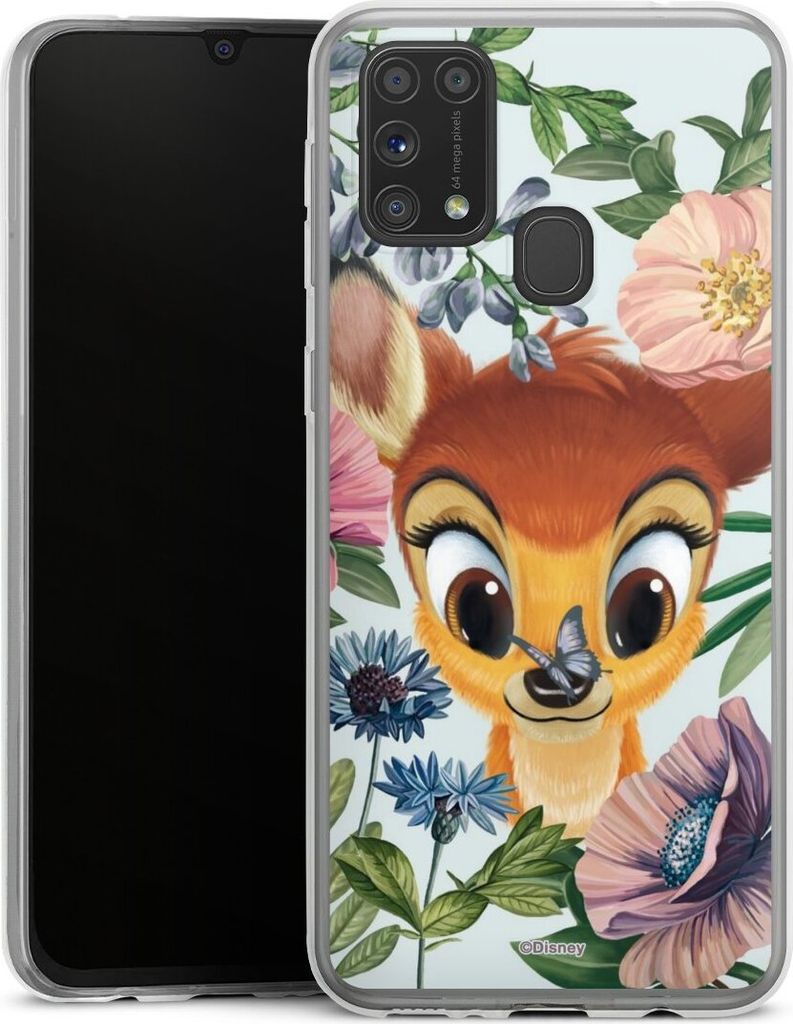 DeinDesign Slim Hülle für Samsung Galaxy M31 Silikon Case Ultra Dünn Handyhülle Bambi Blumen Disney