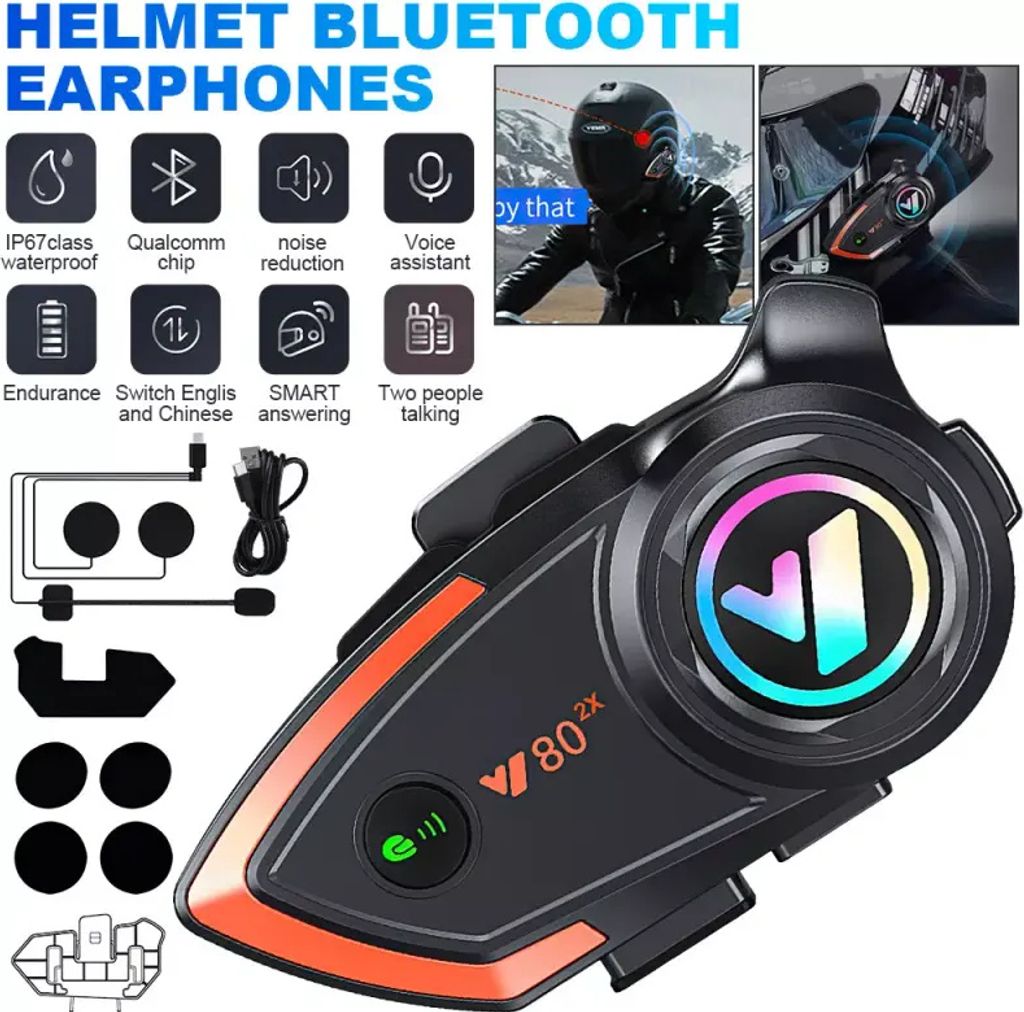 Bluetooth Motorrad Helm Intercom Headset Interphone Kopfhörer