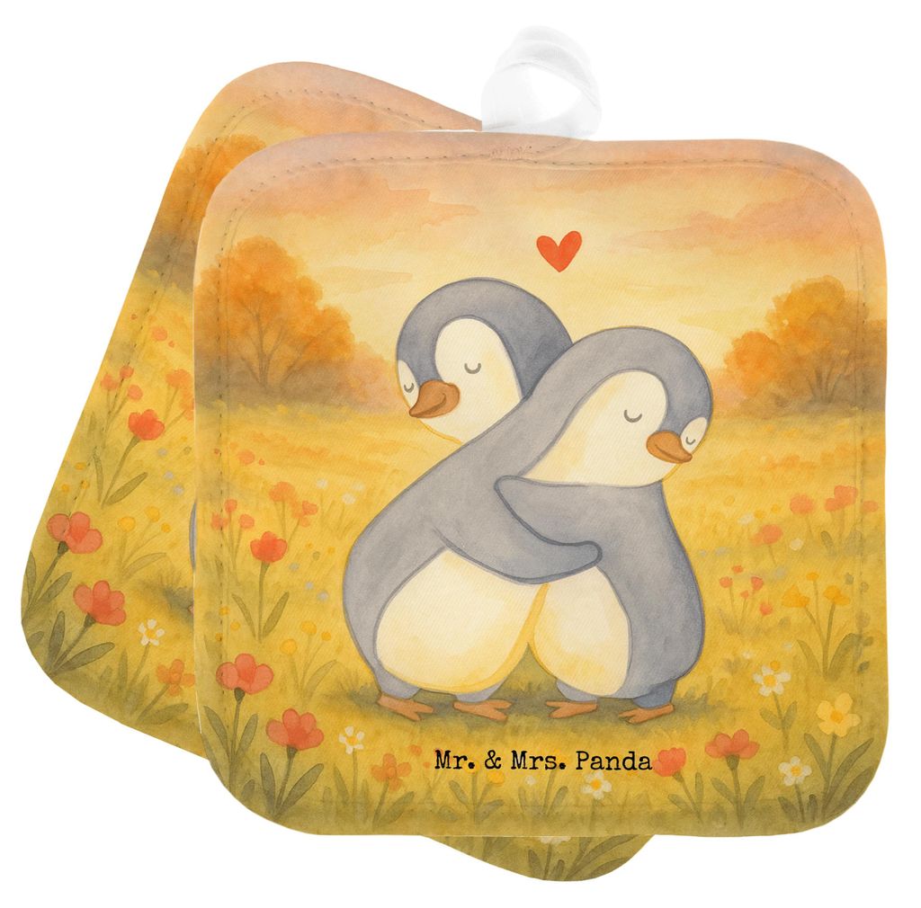 Mr. & Mrs. Panda Topfuntersetzer Pinguine Kuscheln Design - Weiß - Geschenk, Freundin, Ofenlappen, Kochlappen, für Frauen, Partner, Hochzeitstag,...