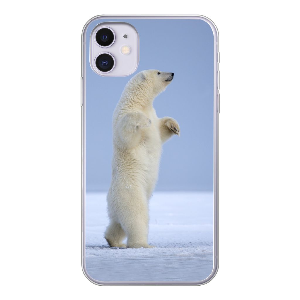 MuchoWow Handyhülle Schutzhülle Hülle für iPhone 11 Eisbär - Lustig - Schnee - Kinder - Jungen - Mädchen - Kind Silikon Softcase Handy Hül...
