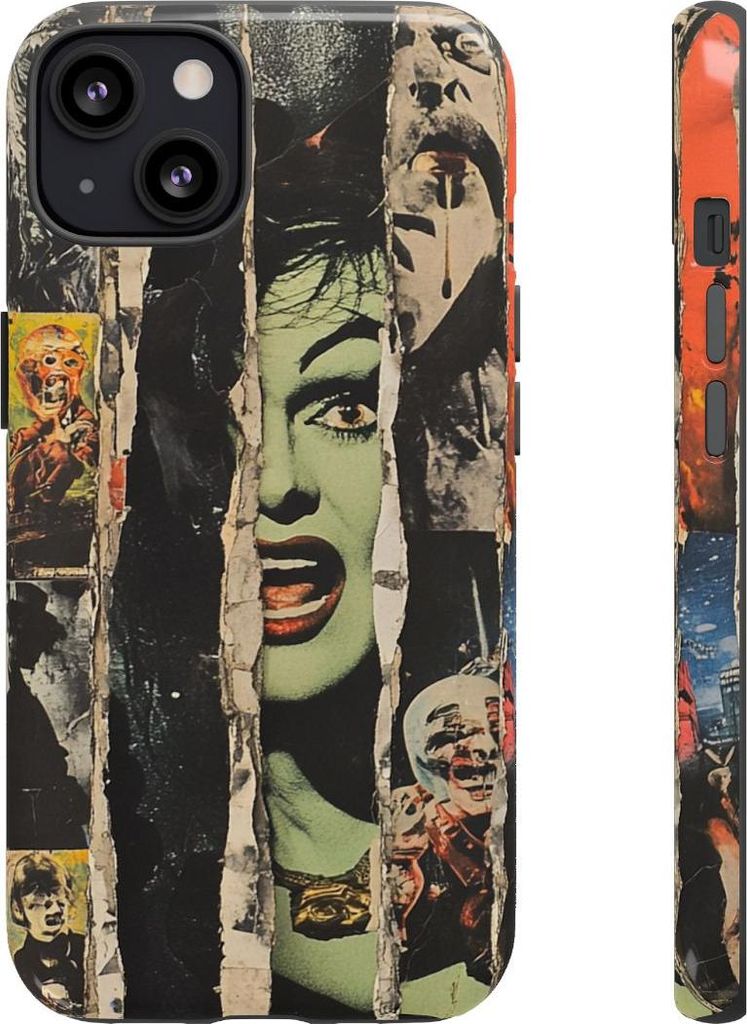 Vintage-Horror Collage mit Papierstreifen – Hülle Kompatibel mit iPhone 13