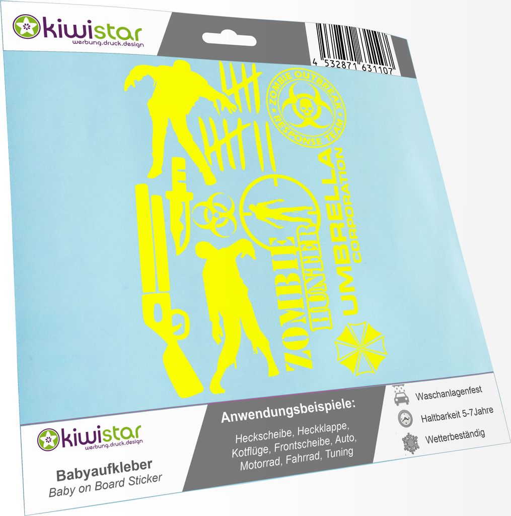 Bogengröße A3 - Zombie - Blut - Aufkleber - Set2 - Folie IN 15 Farben - Neon + Chrom! Sticker Aufkleber