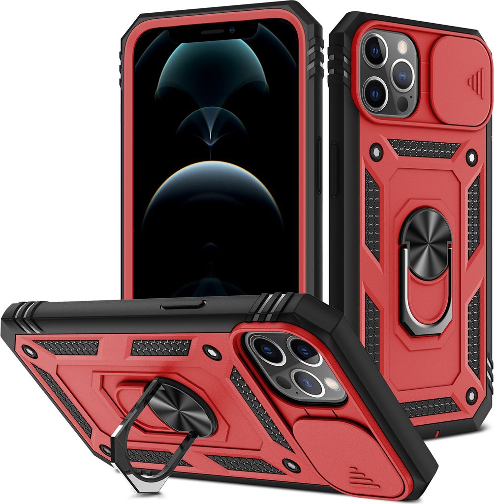 iPhone 12 Pro Max Hülle, Schiebe Kamera Schutz Robust Rüstung Stoßfest Schutzhülle mit Ringhalterung Ständer Kartenhalter für iPhone 12 Pro M...