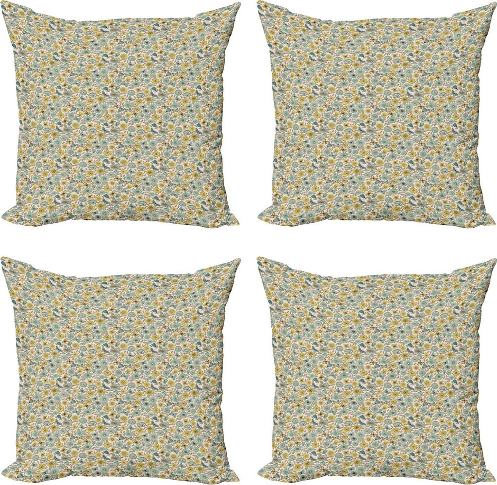 ABAKUHAUS Frühling Kissenbezug Set (4 Stück), Retro Butterfly Wings Floral, Moderner Doppelseitiger Digitaldruck, 40 cm x 40 cm, Mehrfarbig