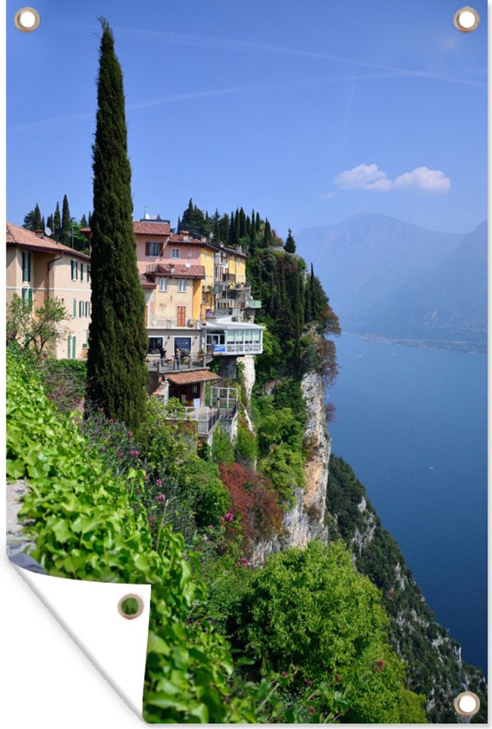 MuchoWow 40x60 cm Outdoor-Poster Gartendeko Sichtschutz Garten Poster für den Garten Gardasee - Berg - Haus
