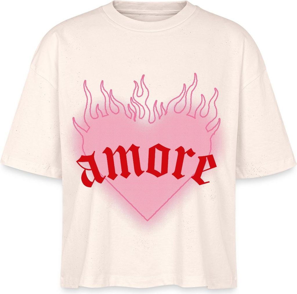 Spreadshirt Amore Festival Y2K Herz Mit Flammen Boxy Shirt Damen, XXL, Natur