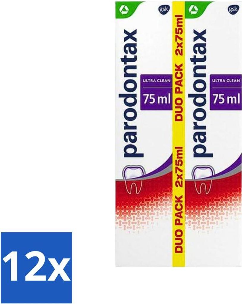 Parodontax Zahnpasta – Ultra Clean Daily Formula – Gegen Zahnfleischbluten – 2 x 75 ml - Vorteilspack - 12 Stücke