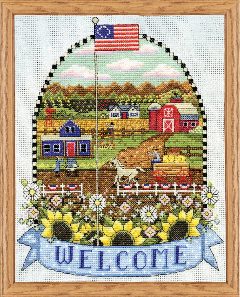 Broderie point de croix compté Kit complet Farmhouse Welcome 20x25cm
