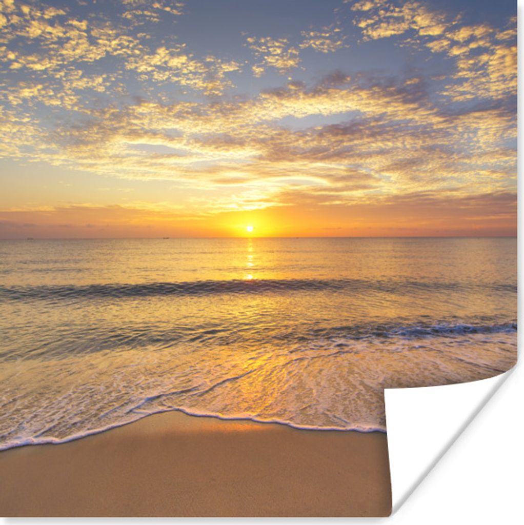 MuchoWow Poster Strand - Sonnenuntergang - Meer 50x50 cm - Wohnzimmerdekoration