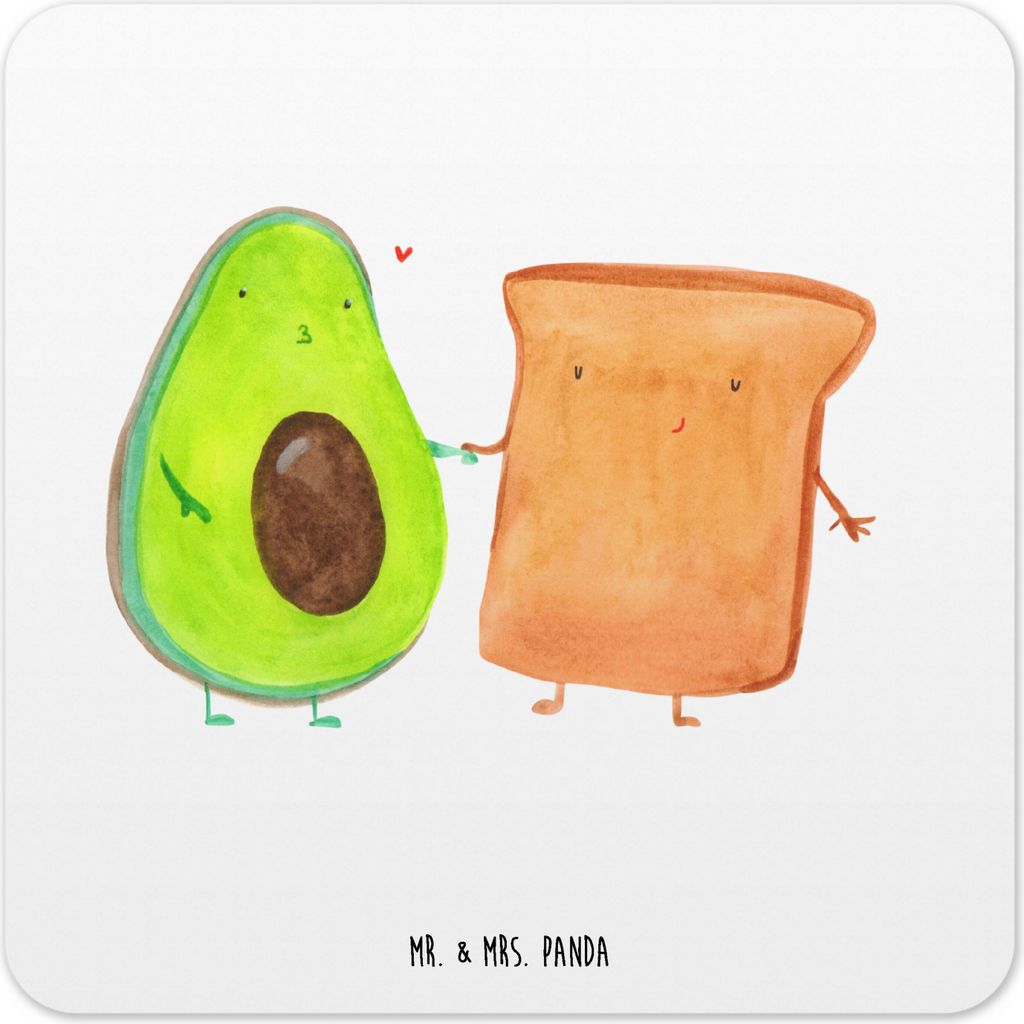 Mr. & Mrs. Panda Untersetzer für Gläser Avocado Toast 15er Set - Weiß - Geschenk, Coaster, Freundin, Liebe, Tassen, Toastbrot, Tisch, Glas-Unter...