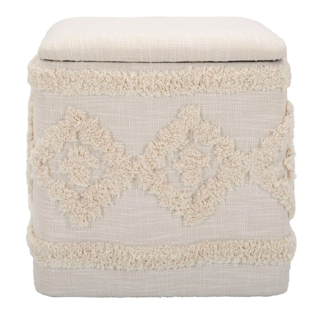 Pouf carré 40cm Damaskus nature : l'assise d'appoint stable et chic