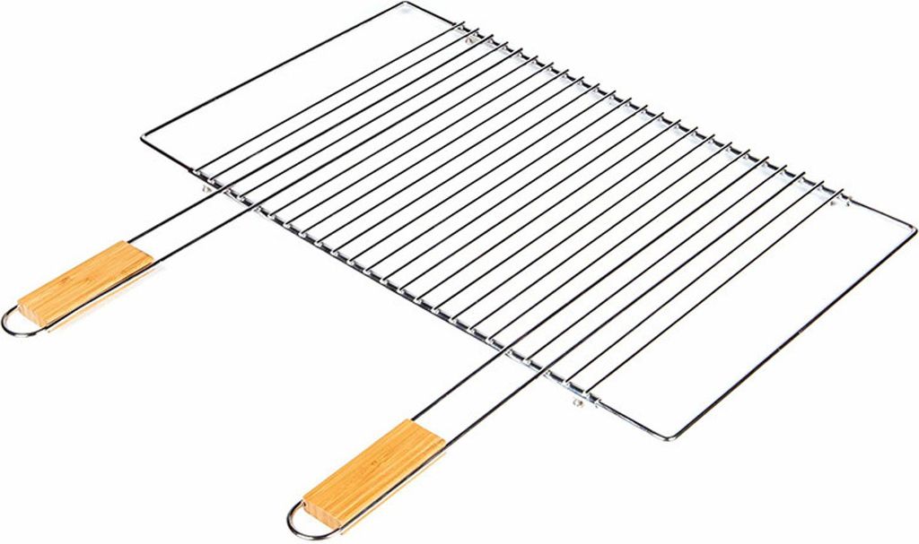 Verstellbarer rechteckiger Grillrost aus Stahl mit Holzgriffen, 51 x 37 cm