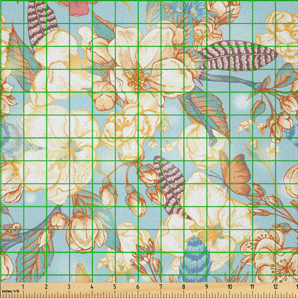 ABAKUHAUS Shabby Flora Microfaser Stoff als Meterware , Weinlese-Garten-Frühlings-Saison-nahtloses Bild blüht Blatt-Bild, 5 M (230 x 500 cm), Bab...