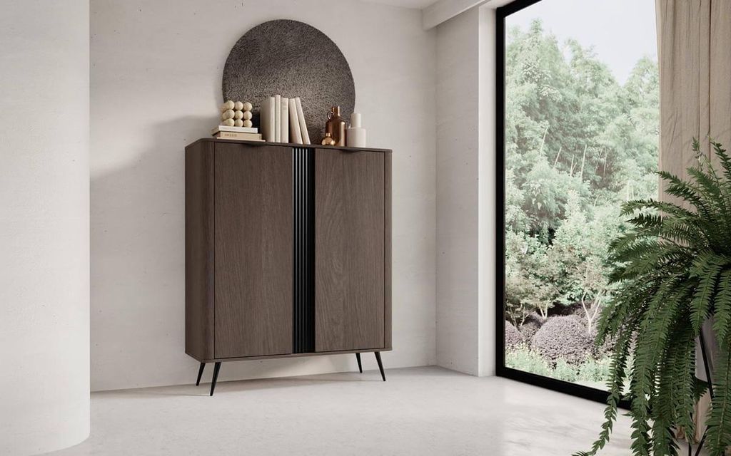 Hochkommode B  Veris 2d 113cm Eiche Dunin + Schwarz Produktbild 
