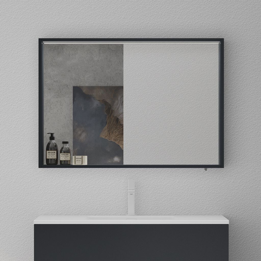 doporro Spiegelschrank Wandspiegel mit LED-Beleuchtung und Ablage Wandschrank in Matt Anthrazit aus Holz 100x12x70cm Hängeschrank für Badezimmer ...