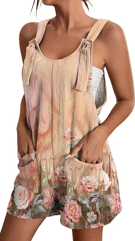 ASKSA Damen Sommer Jumpsuit Elegant Ärmellos Overall Kurze Hose Einteilige Rückenfreie Latzhose Shorts, Hellgelb, S