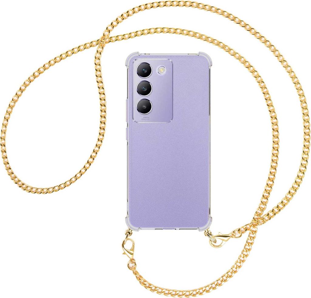 Handykette Backcover-Schutzhülle mit Band (Metall goldfarben) für vivo Y200e 5G / V30 Lite 4G / T3 5G - goldfarbene Kette