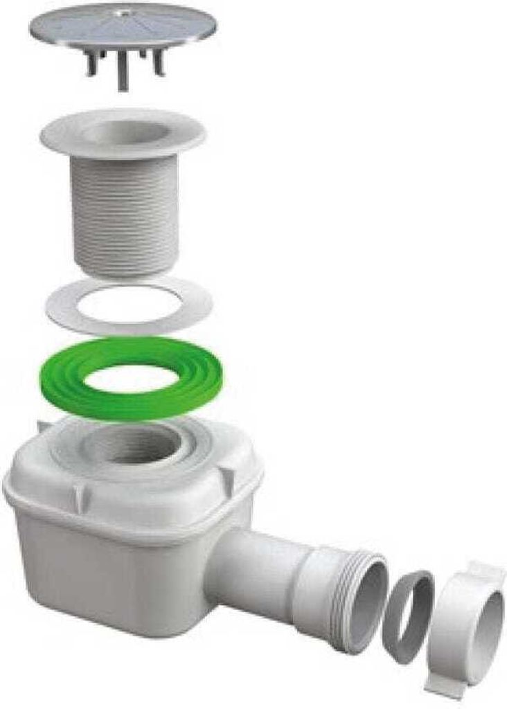 An exploded view of a shower drain assembly, showing all its components.