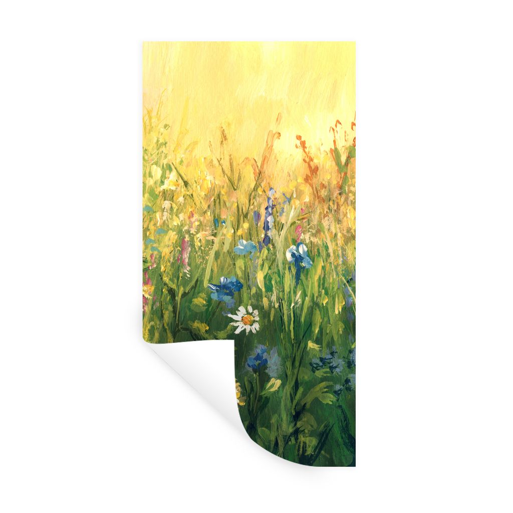 MuchoWow Wandtattoo Wandsticker Wandaufkleber Blumen - Aquarell - Sonne 60x120 cm Selbstklebend und Repositionierbar - Selbstklebend - Fototapeten