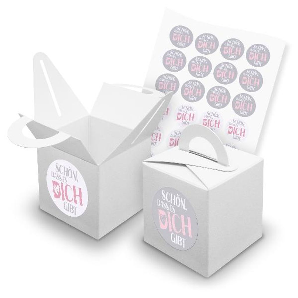 itenga SET 24x Würfelboxen mit Griff Weiß (V42) + Motivsticker (M109)