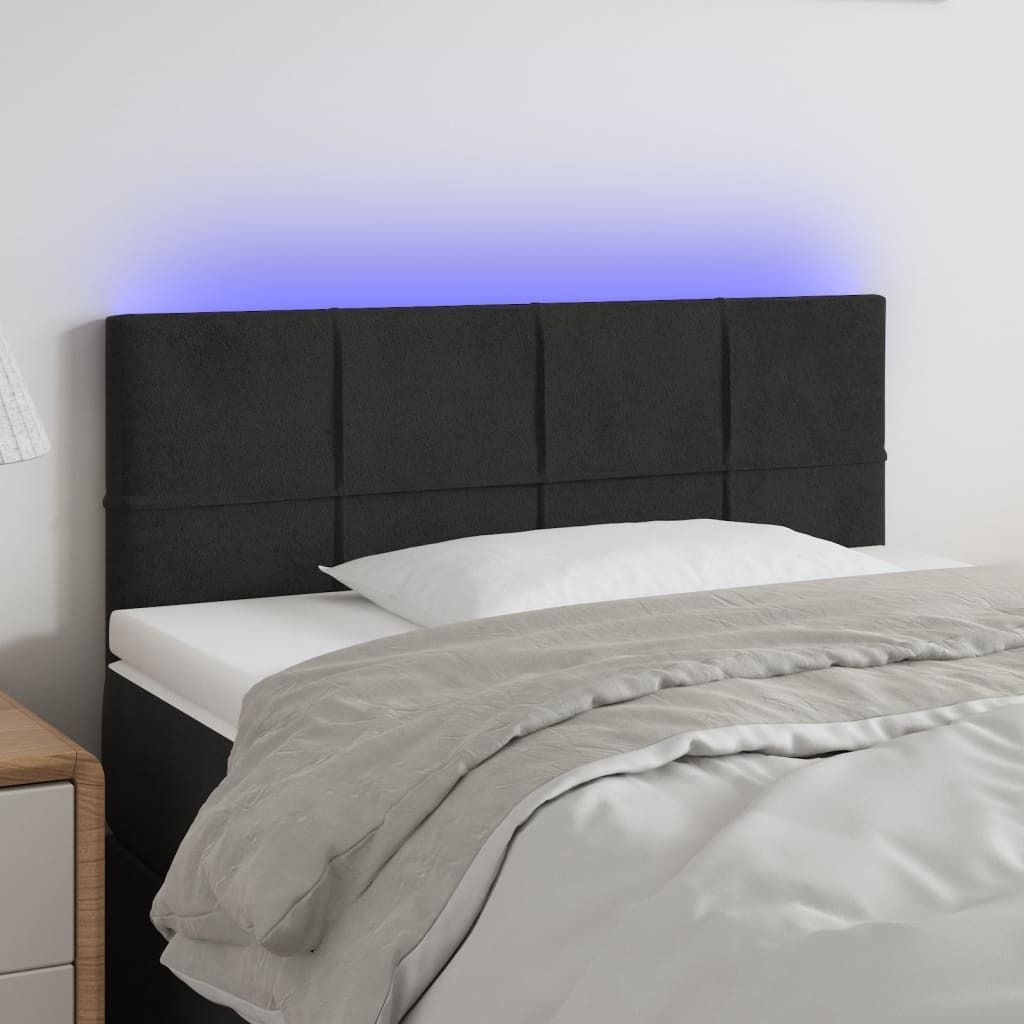 The Living Store LED Kopfteil Schwarz 100x5x78/88 cm Samt