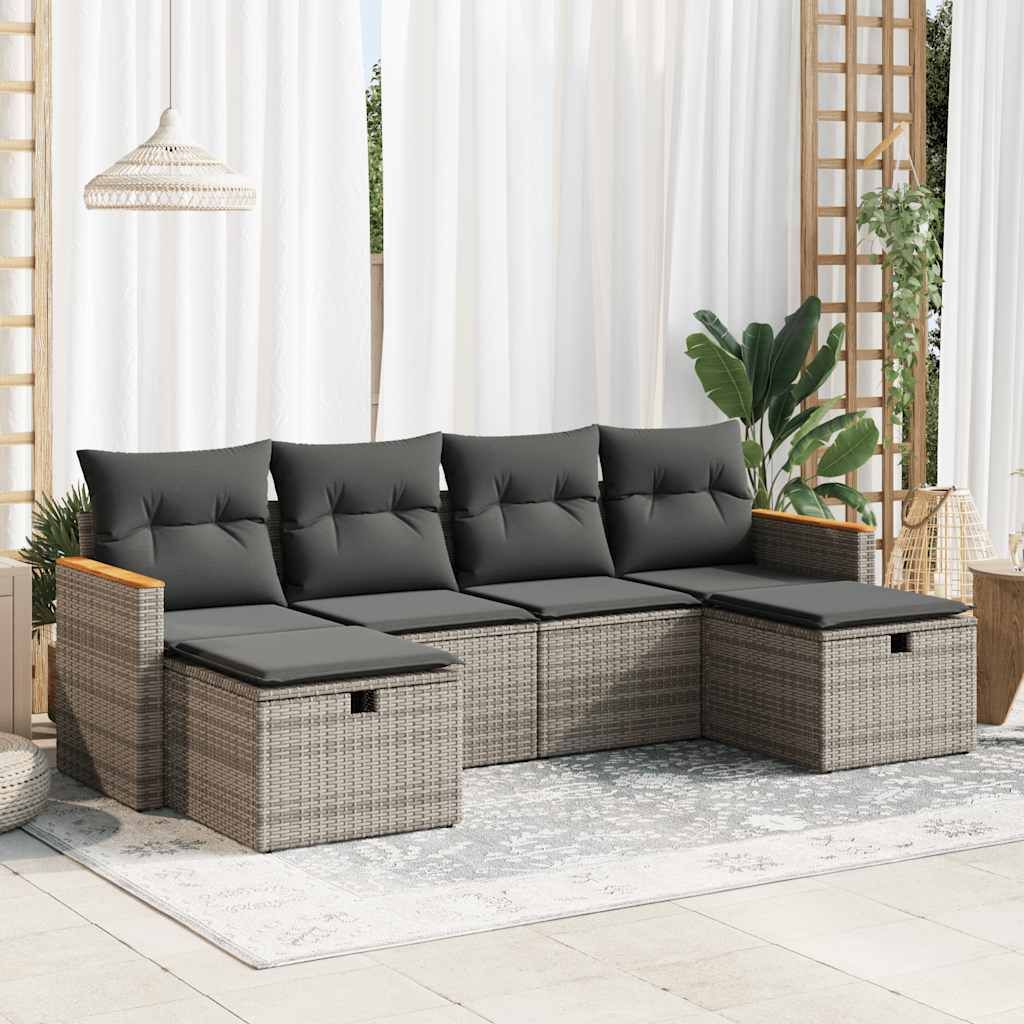 Maison Exclusive - 6-tlg. Garten-Sofagarnitur mit Kissen Grau Poly Rattan