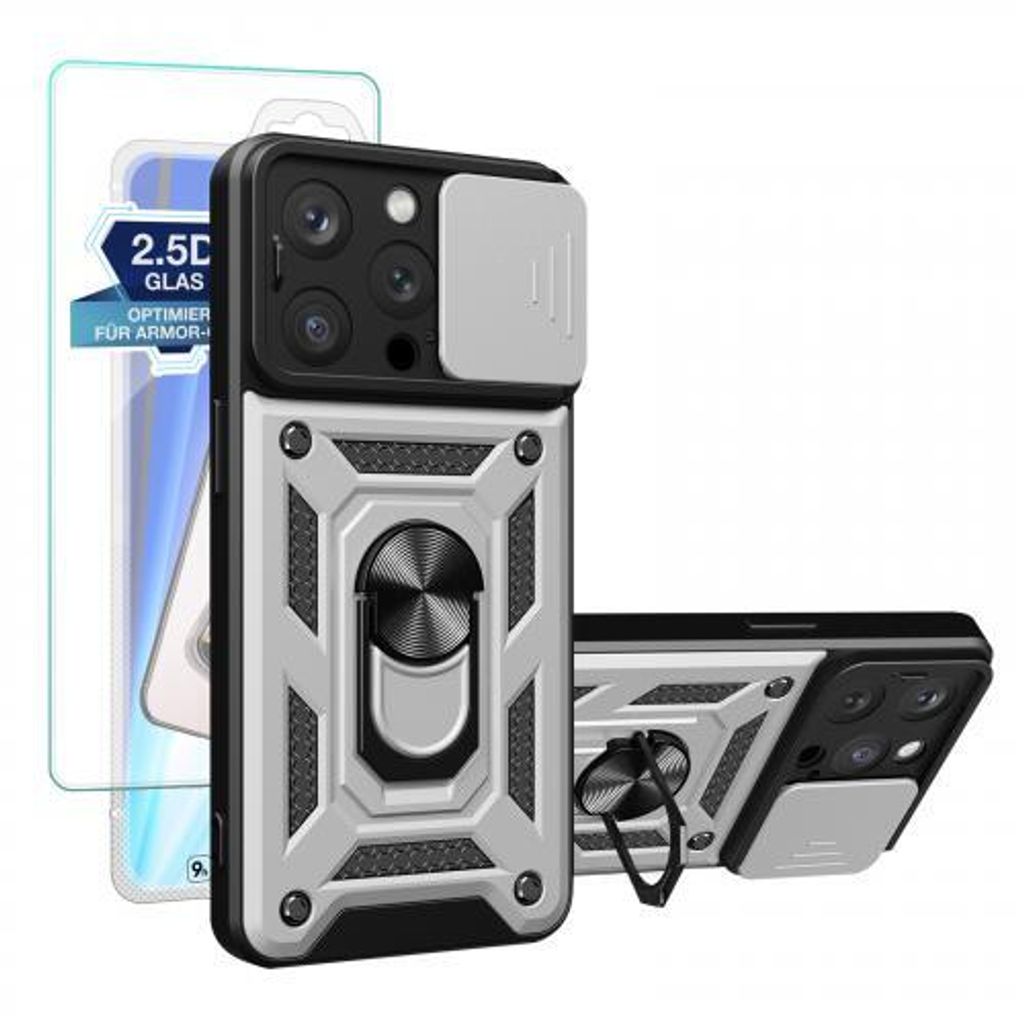 Armor Hülle Camera Protect für Apple iPhone 15 Serie (Glasvariante) - Farbe: Silber - Modellkompatibilität: Für Apple iPhone 15 Pro Max - Displ...