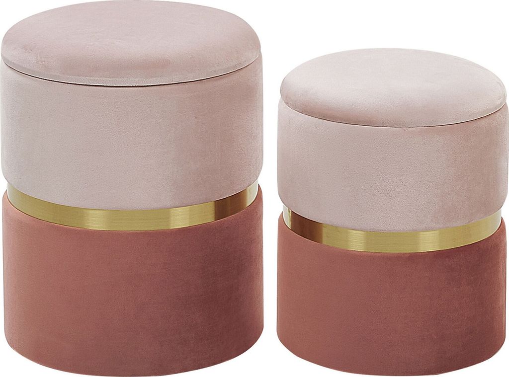 BELIANI Pouf 2er Set Rosa aus Samtstoff mit Stauraum und mit goldener Note runde Form Wohnzimmer Schlafzimmer Flur Modern