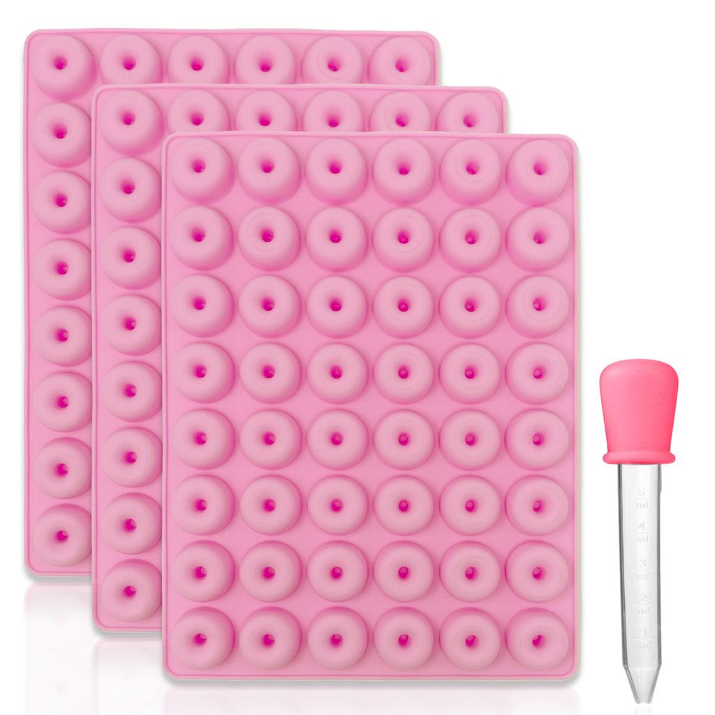 3x Silikon Mini Donut Backform inkl. Pipette geeignet für Süßigkeiten, Leckerlis, Hundekekse, etc